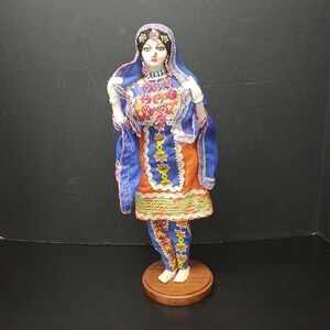 Handmade Fabric 16" Doll Figurine Folk Vintage Collectible India Colorful Detail